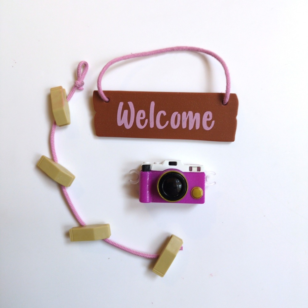 American Girl doll Kira Comfy Platform Tent Accessories Photo Hanger Sign Camera